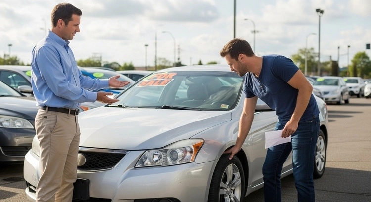A person inspecting Used Car
